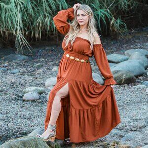 Orange spice off shoulder dress